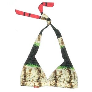 KARIZA Green Black Halter Bikini Top Triangle Swimwear